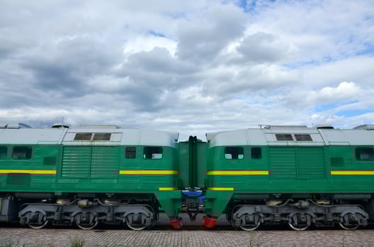 Transition between two electric trains. A small corridor in the role of a portal between the two sides of the cabin of a Russian electric train photo