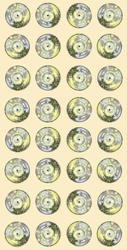 Many used spray cans for graffiti drawing lies on a pastel colored backgroung. Street art painting concept. Minimal flat lay pattern. Top view photo