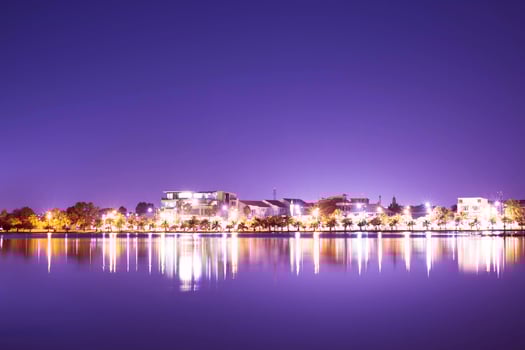 cityscape and reflection at night photo