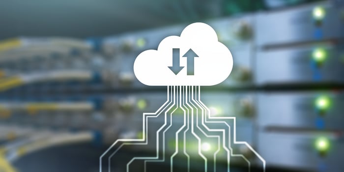 Technology Banner. Cloud Networking Data Storage Internet Concept on blurred server room photo