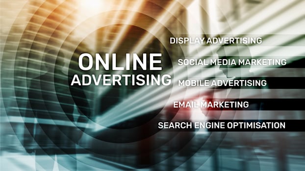 Online advertising, Digital marketing. Business and finance concept on virtual screen. photo