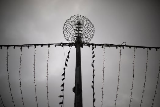 Electrical wires and pole. City light. Electric infrastructure in city. photo