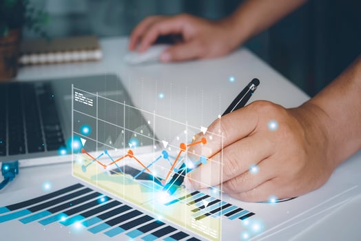 Businessman analyzing trading graph financial data.Business finance background.stock Market Investments Funds and Digital Assets photo