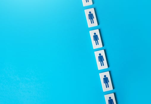 Chain of people. Help wanted. Hiring new employees for vacancies. Human resources and work force. Searching for candidates. Communication. Personnel management. Staffing and recruiting candidates photo