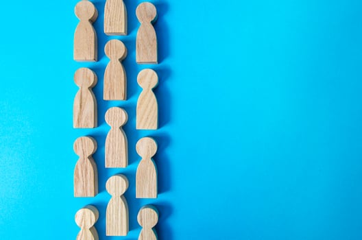 A strip of ordered figures of people. Queue line. Movement in one direction. human capital. Discipline. Social organization, joining consolidated forces. Team building. Common cause. Cooperation. photo