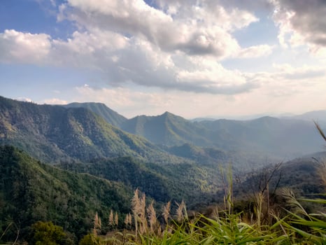 Mountain valley during sunrise. Natural summer landscape photo