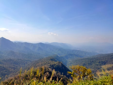 Mountain valley during sunrise. Natural summer landscape photo