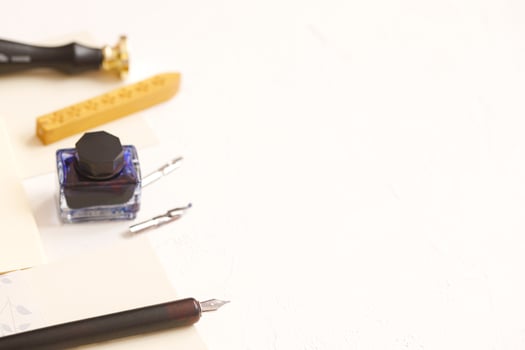 Calligraphy. Set of vingate fountain pens. Artistic equipment. Calligraphic accessories photo