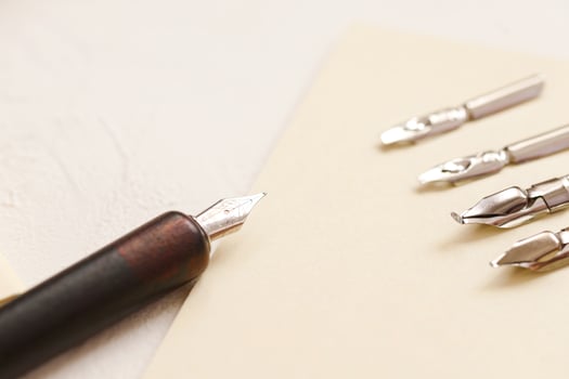Calligraphy. Set of vingate fountain pens. Artistic equipment. Calligraphic accessories photo