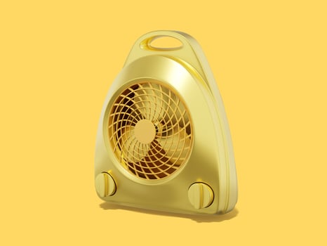 3d rendering. Golden fan heater on yellow background. photo