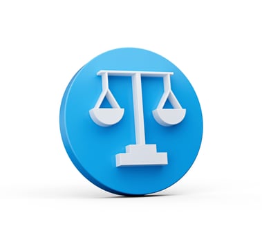 Scales Justice icon. Trendy 3d style for graphic design, web-site. Stock 3d illustration photo