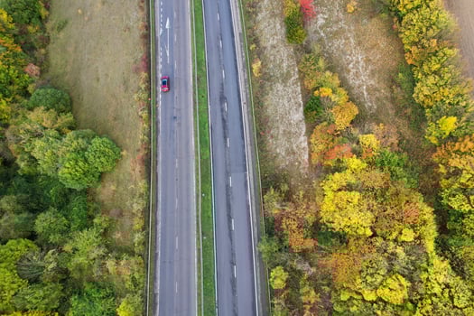 British Motorways, roads and highways passing through countryside of England. aerial view with drone's camera photo