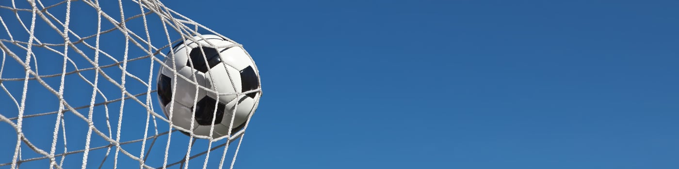 Soccer ball in the net of a goal. Soccer concept photo