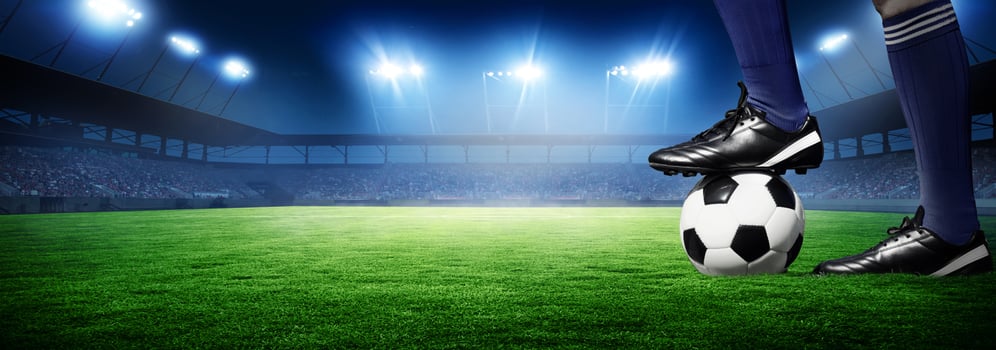 Soccer stadium arena with natural green grass photo