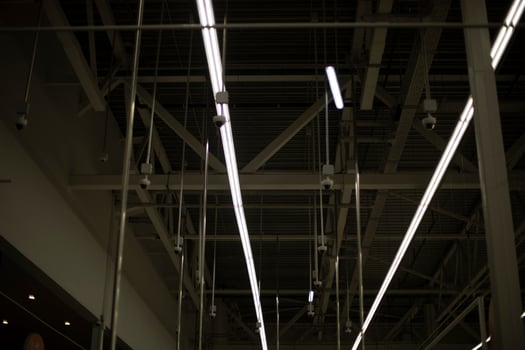 Lights on ceiling. Interior of building. Fluorescent Light. photo
