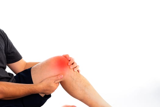 Older men or women or young adults suffer from joint pain, arthritis and tendon problems. myositis injury from exercise Pain from gout and uric acid isolated on a white background photo