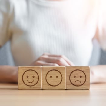 Emotion face block for customer review, experience, feedback, satisfaction, survey, evaluation, assessment, mood, world mental health day concept photo