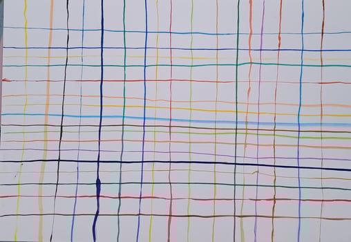 Lines of watercolor, yellow, blue green, orange,red, brown, violet. Freehand drowing on white paper. photo