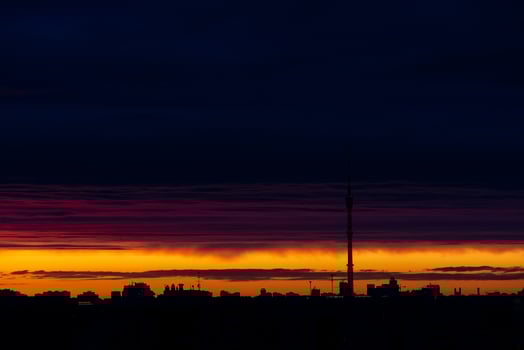 silhouette of Moscow at sunset photo