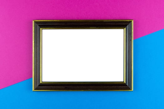Wooden frame blue background photo