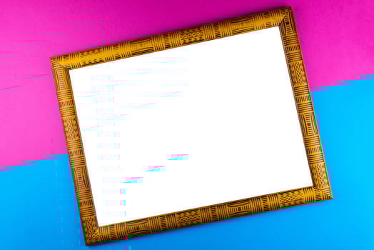 Wooden frame blue background photo