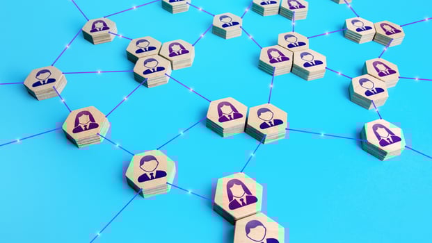 People connected in a global network. Cooperation and globalization, contributions to projects. Society. Globalization. Improving performance, innovation. Decentralized networking. Connections links photo