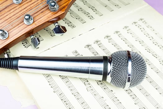 dynamic microphone on music sheet photo