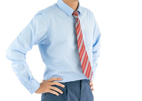 Man in long sleeve shirt wear standing with akimbo with clipping path photo