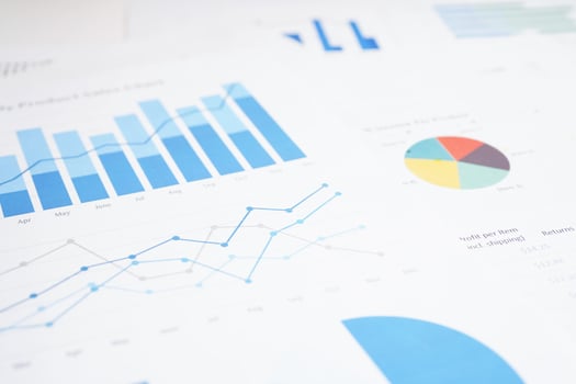 Charts Graphs paper. Financial development, Banking Account, Statistics, Investment Analytic research data economy, Stock exchange Business office company meeting concept. photo