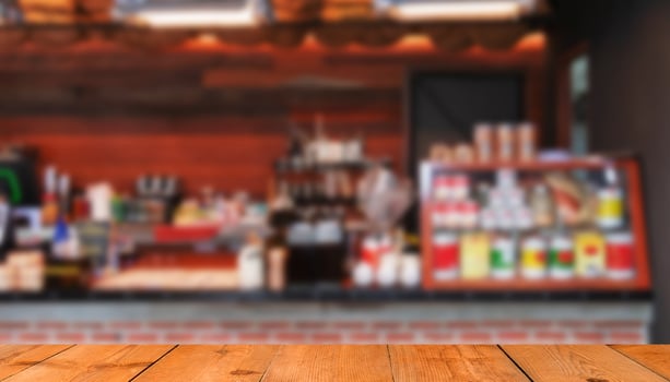 blurred traditional Thai coffee shop decorated counter photo