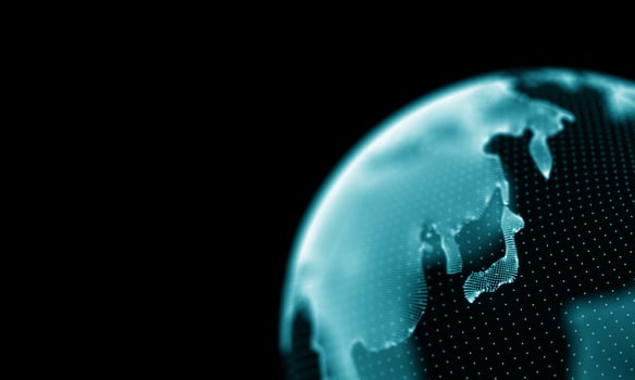 Digital globe 3d. Global world internet technology. Communication concept abstract background planet. Blue light connection design. Big data network modern map. Travel business photo