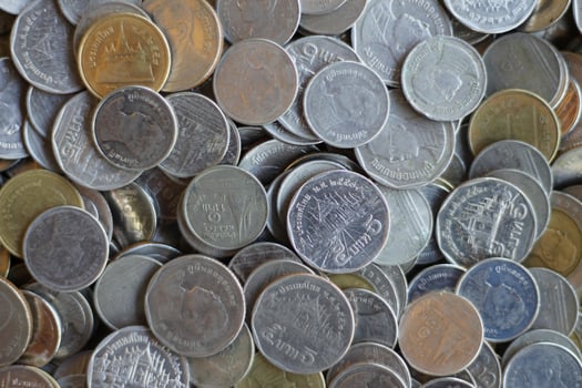 Many Thai coins baht photo