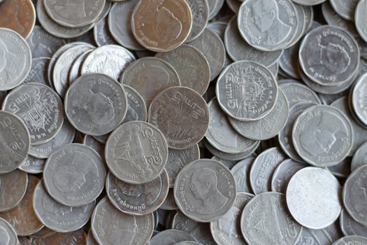 Many Thai coins baht photo