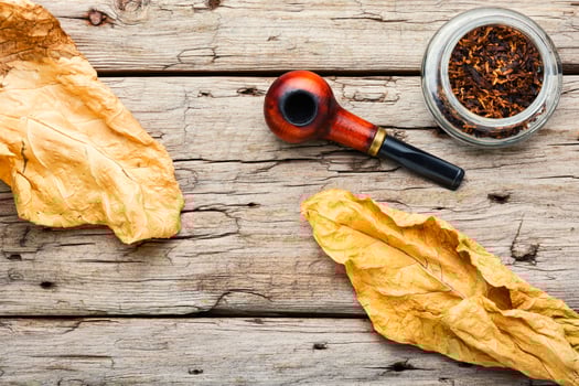 Smoking pipe with tobacco leaves photo