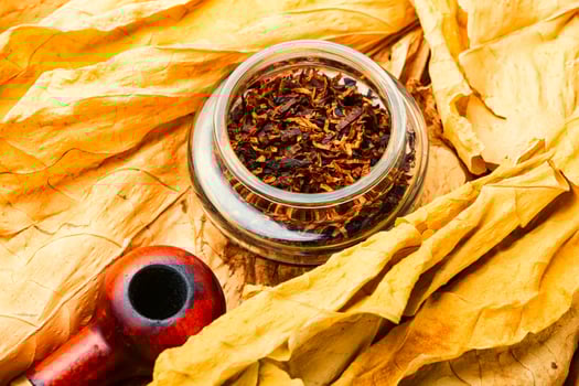 Smoking pipe with tobacco leaves photo