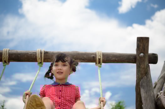 A little girl having fun swinging on a swing on a clear day photo