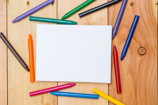 Colors arts pen with white canvas board space for text, Artist or Creative concept. photo