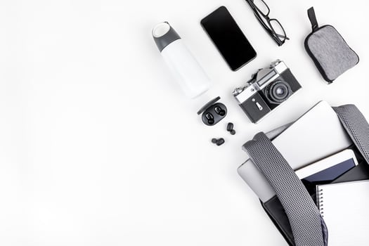 Modern backpack with laptop and tablet inside photo