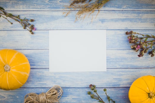 Blank empty letter mock up with autumn pumpkins photo