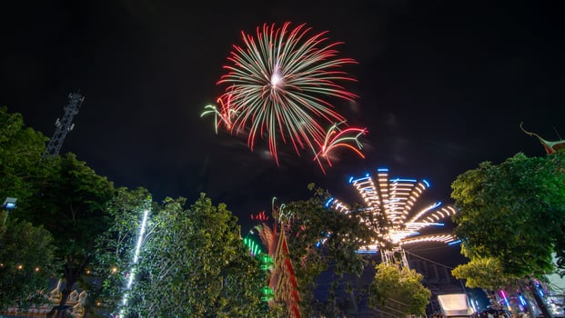 fireworks ceremony in the temple, Thailand photo