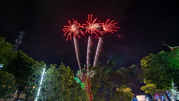 fireworks ceremony in the temple, Thailand photo