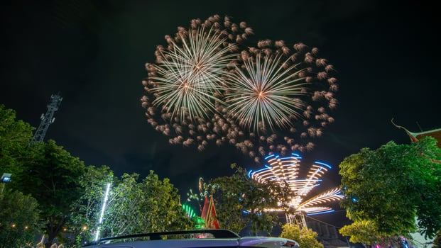 fireworks ceremony in the temple, Thailand photo