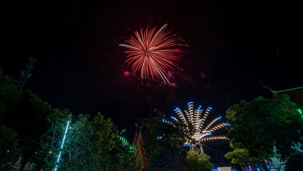 fireworks ceremony in the temple, Thailand photo