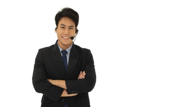 Corporate Contact us, It support, call center and customer service help desk concept, Headset on the computer mornitor with copy space. photo