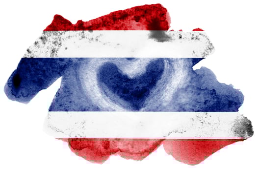 Thailand flag is depicted in liquid watercolor style isolated on white background photo