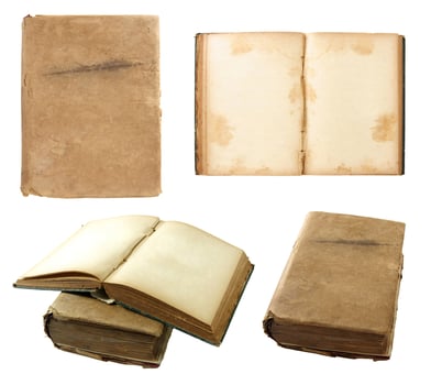 set of Old book isolated on white background photo