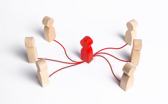 Intermediary between two people groups. Business deal. Political negotiations and diplomacy. Come to compromise. Resolution conflict, dispute. Mediation, corruption schemes and company intermediaries photo