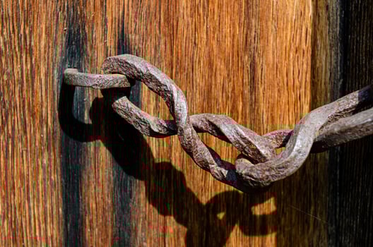 Texture of old wooden door with rusty inserts. photo