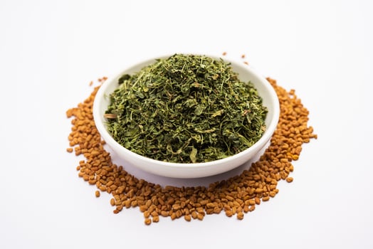 Kasuri Methi or Kasoori Methi or dried fenugreek leaves also known as Trigonella Foenum Graecum photo