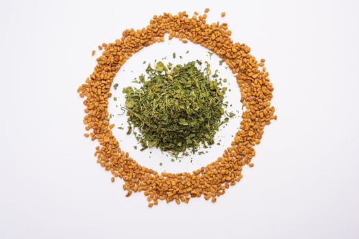 Kasuri Methi or Kasoori Methi or dried fenugreek leaves also known as Trigonella Foenum Graecum photo